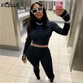 FQLWL Streetwear Ribbed Lucky Label 2 Two Piece Set Women Outfits Crop Top Leggings Women Matching Sets Ladies Tracksuits Female