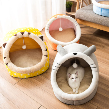 Luxury Cat Cave Bed Cat Kennel House Kawai Cartoon Animal Semi-enclosed Detachable Pet Bed&mat Pet Accessories