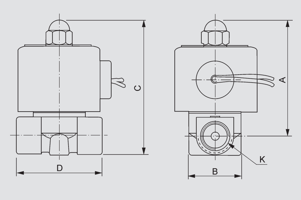 Overall Dimension Drawing of 2 Way NC Solenoid Valve 2W160-15