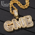 UIWN Custom Bubble Letters Necklace With Name Men's Zircon Pendant Commission Gift Jewelry