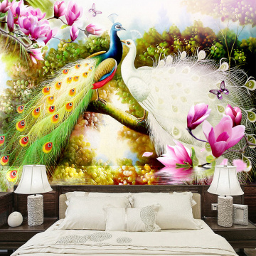 Custom 3D Wall Murals Wallpaper Hand Painted Flowers Birds Peacock Oil Painting Living Room Sofa TV Background Photo Wall Paper