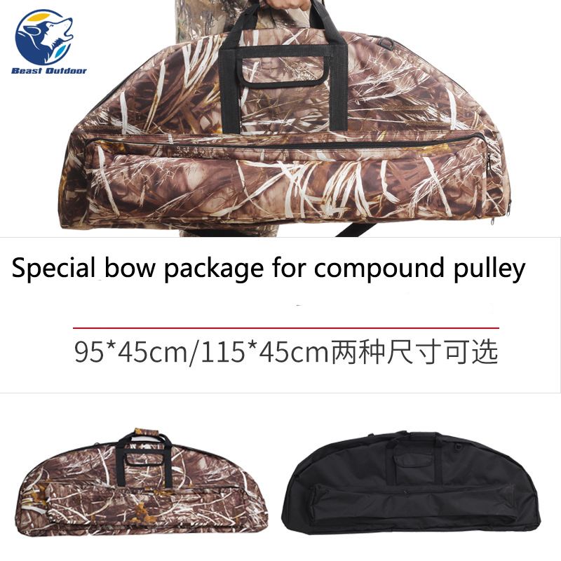 Composite Pulley Bow Archery Hunting Canvas Composite Bow Bag Holder Carrying Case with Arrow Pocket Handle and Belt 115 x 45cm