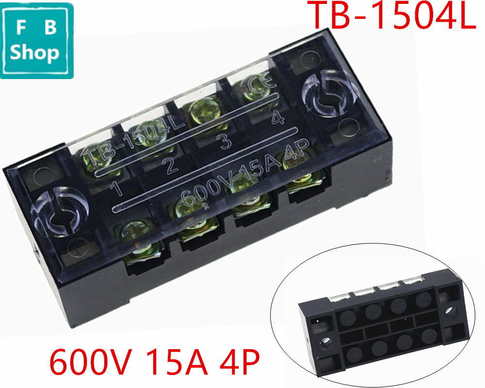 1Pcs 600V 15A TB-1504 Panel Mount Fixed Barrier 4 Position Terminal Block Connector