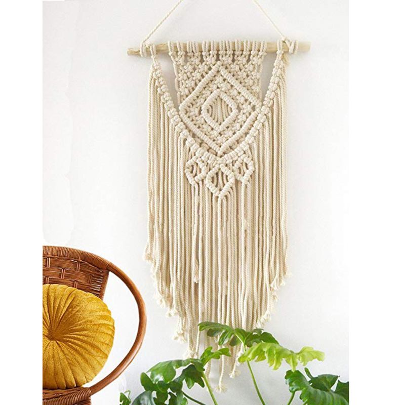 Macrame Woven Wall Hanging Boho Chic Bohemian Room Geometric Tapestry Art Beautiful Apartment Dorm Room Decoration