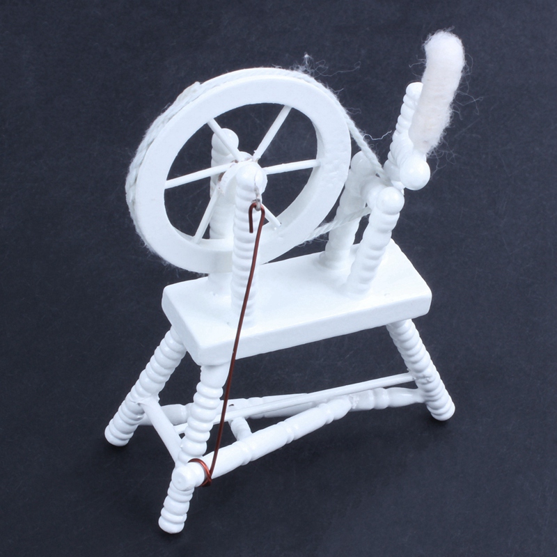1:12 scale doll house miniature hand reeling machine wooden spinning wheel white