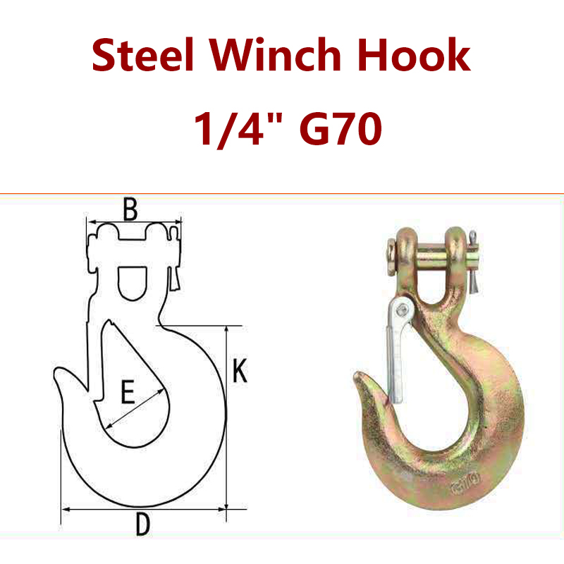 1/4" G70 Steel Clevis Winch Hook Recovery 4x4 4WD Off Road, Heavy Duty Chain Hook,Slip Hook Zinc Plated Alloy Steel