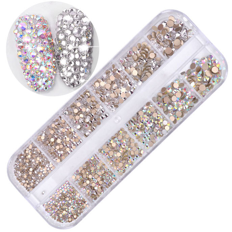 12 boxes / set of AB crystal rhinestone diamond gem 3D glitter nail art decoration beauty