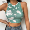 HEYounGIRL Tie Dye Print Sleeveless Women Tank Tops Ribben Cotton Casual Crop Tops Ladies Summer Fashion Mini Vest High Street