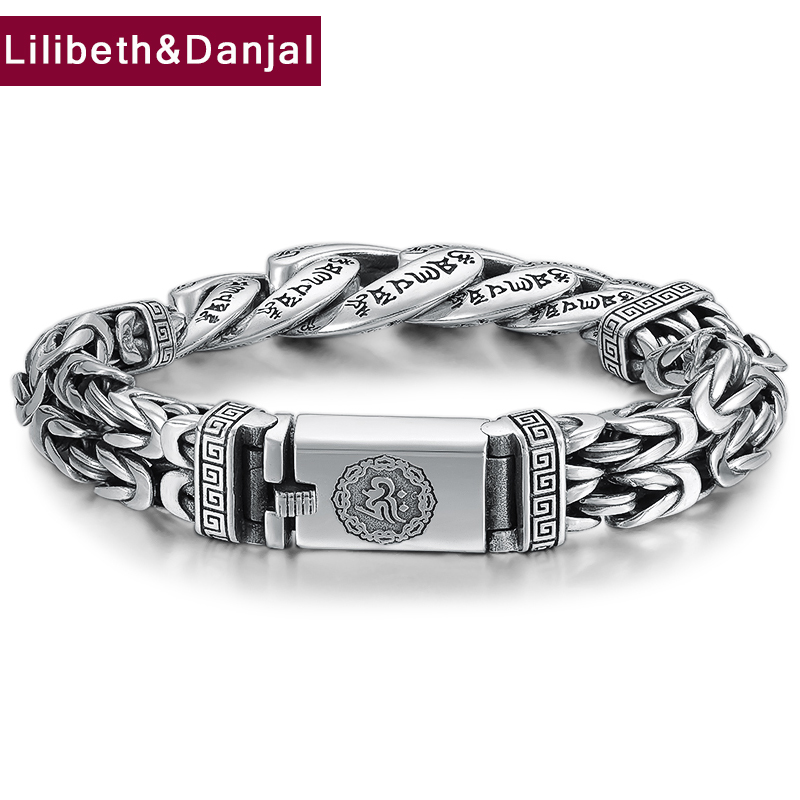 Weave Men Bracelet Bangle Pure 925 Sterling Silver Buddha Mantra Indian Bracelet perle homme fine Jewelry 2020 New Arrival B02