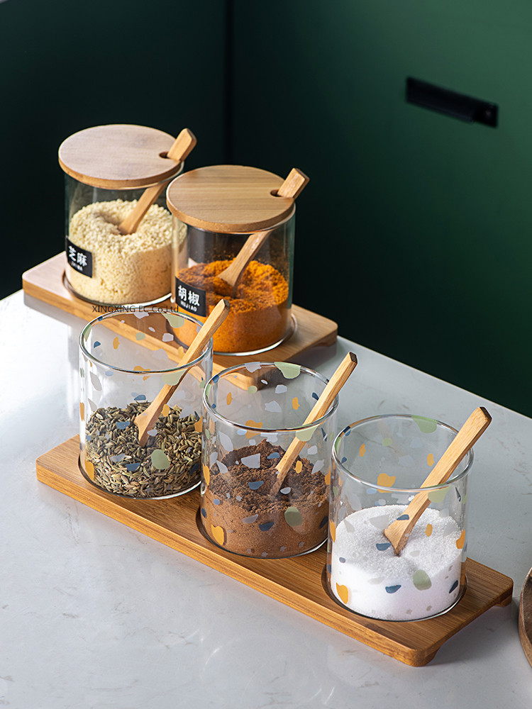 Kitchen Seasoning Supplies Glass Jar Sugar Bowl Household Salt Shaker Seasoning Box Oil Bottle Seasoning Jar Combination Set