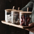 Seasoning storage Jar Glass Jar Spice Sugar Container Salt jars Condiment Pot Storage Container Storage Tank with Wood Lid (1pc)