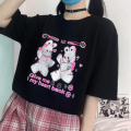 Harajuku Cartoon Hip Hop Print Short Sleeve Kuromi T-shirt Women's Tops Summer Streetwear O-neck Sexy Girls Tee Shirt Футболка