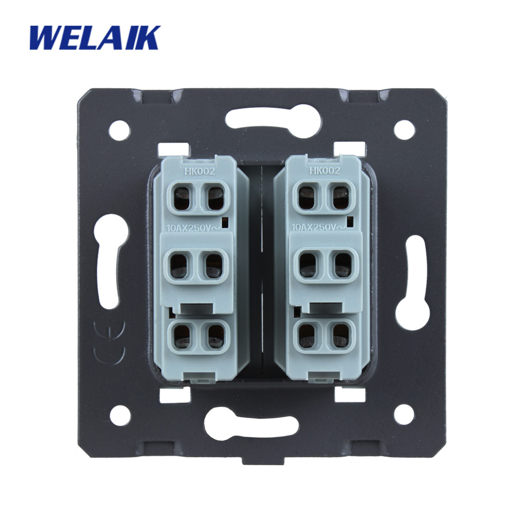 WELAIK EU Stairs-Wall Switch-DIY Parts-Push-Button 2Gang2Way-Switch Parts-Wall-Light-Switch Crystal-Glass-Panel AC250V A722W/B