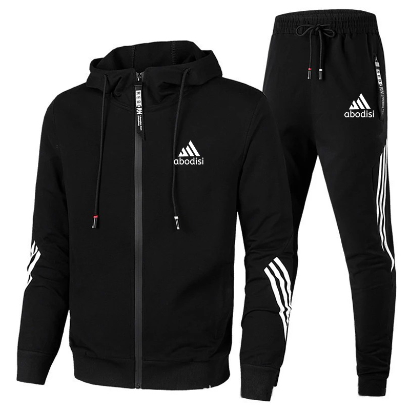 2020 spring and autumn brand fashion men's two-piece striped sportswear men's hooded top outdoor sports pants track suit suit