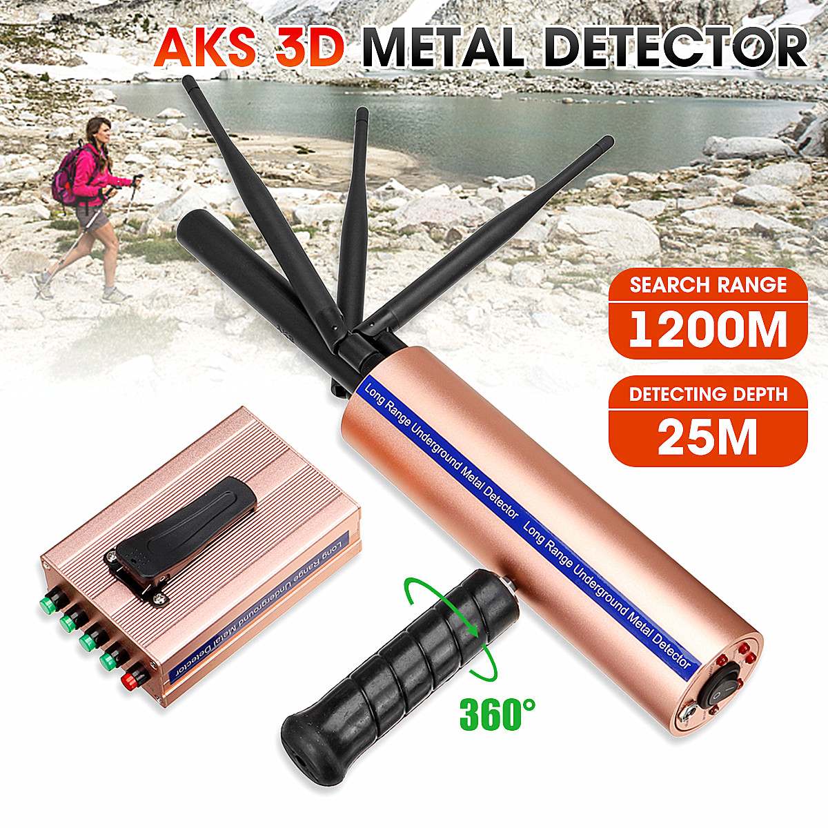 AKS 3D UnderGround Metal Detector Detective 1200m Long Range Portable Gold Detector Treasure Digger Scanner Hunter Finder Seeker