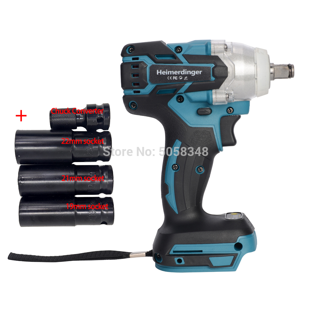 Electric Rechargeable Brushless Impact Wrench Cordless body with 19 21 22mm socket & Shank socket Adapter Quick-Release Driver