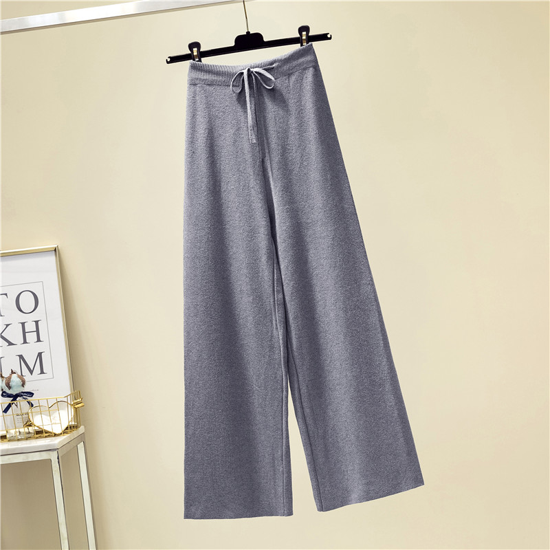 Korean Trousers 2020 New Fashion Women High Waist Loose Knitted Pant Female Casual Straight Pants