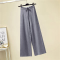 Korean Trousers 2020 New Fashion Women High Waist Loose Knitted Pant Female Casual Straight Pants