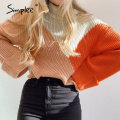 Simplee turtle winter 2020 pullover woman sweater harajuku patchwork sweaters women knitted high fashion female loose jumper