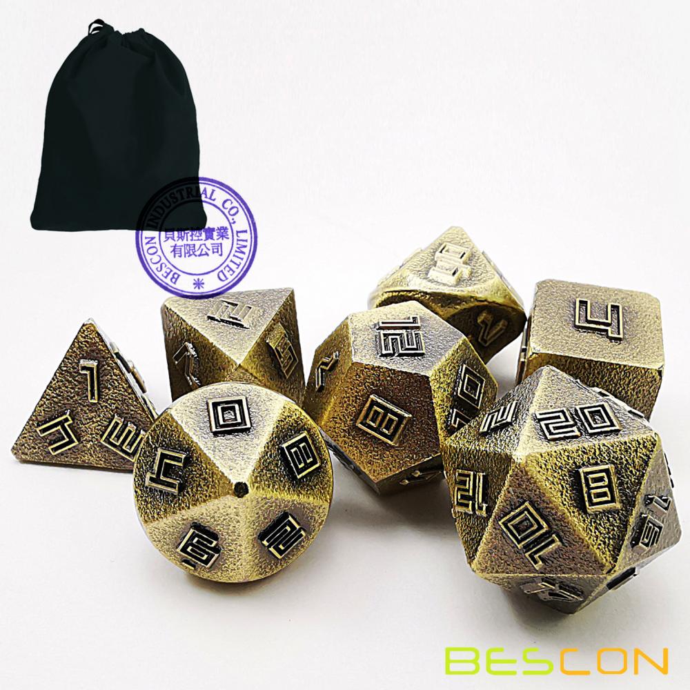 Bescon Brass-Ore Lode Solid Metal Dice Set, Raw Metal Polyhedral D&D RPG 7-Dice Set