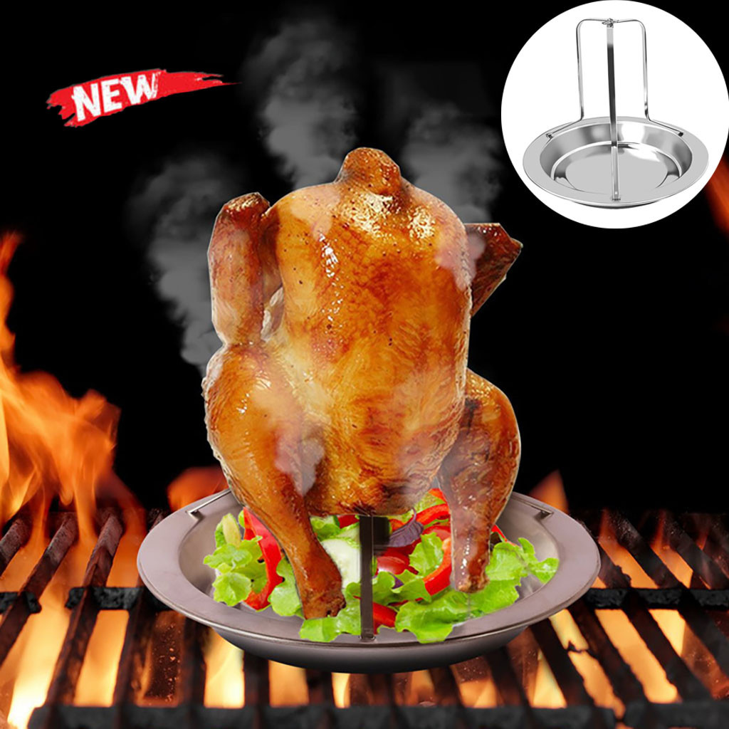 Steel Beer Can Chicken Turkey Roaster Oven Rotisserie Bbq Grill Rack Stand Holder Tray Turkey Vertical Poultry Roaster Rack Xmas
