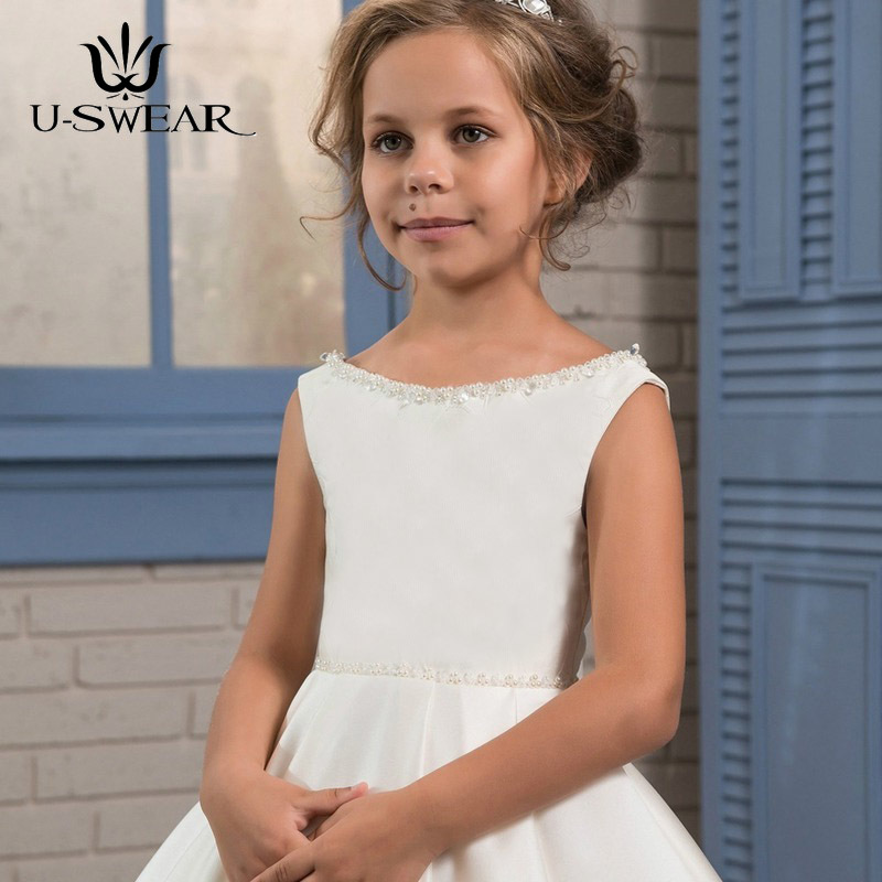 2020 New Flower Girl Dresses Vestidos A-Line Beading Kids Evening Pageant Ball Gown First Communion Dresses for Girls