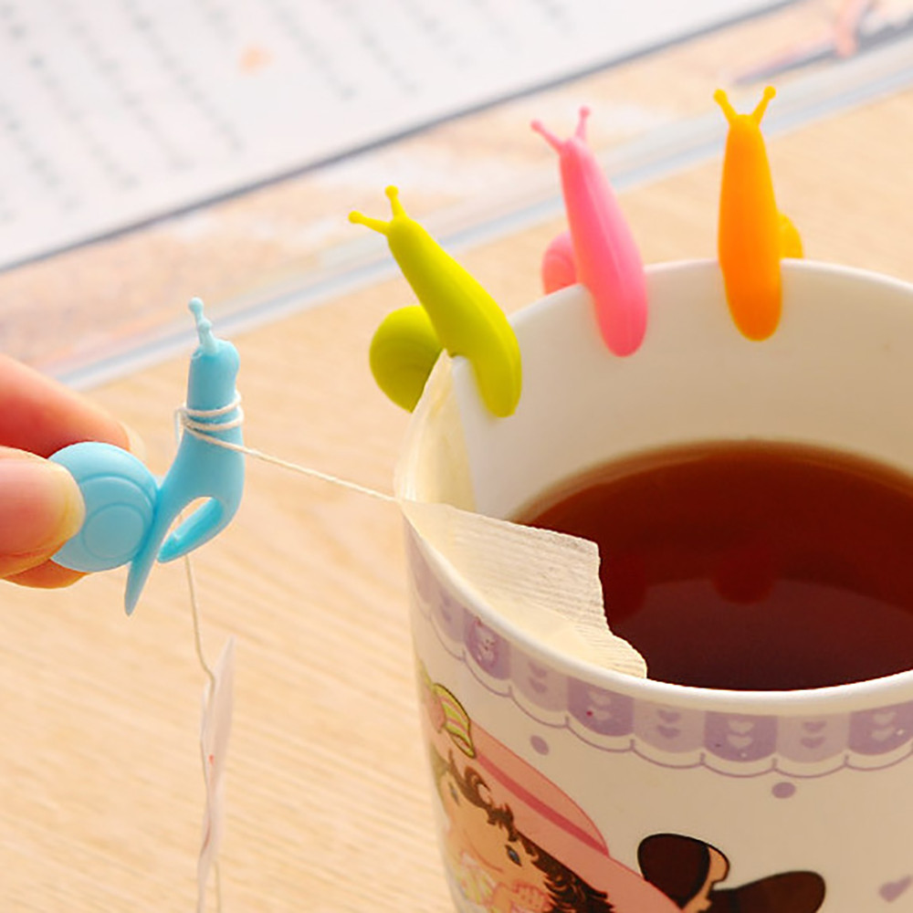 10 PCS Cute Snail Shape Silicone Tea Bag Holder Cup Mug Hanging Tool Tea Tools Randome Color Gift Set