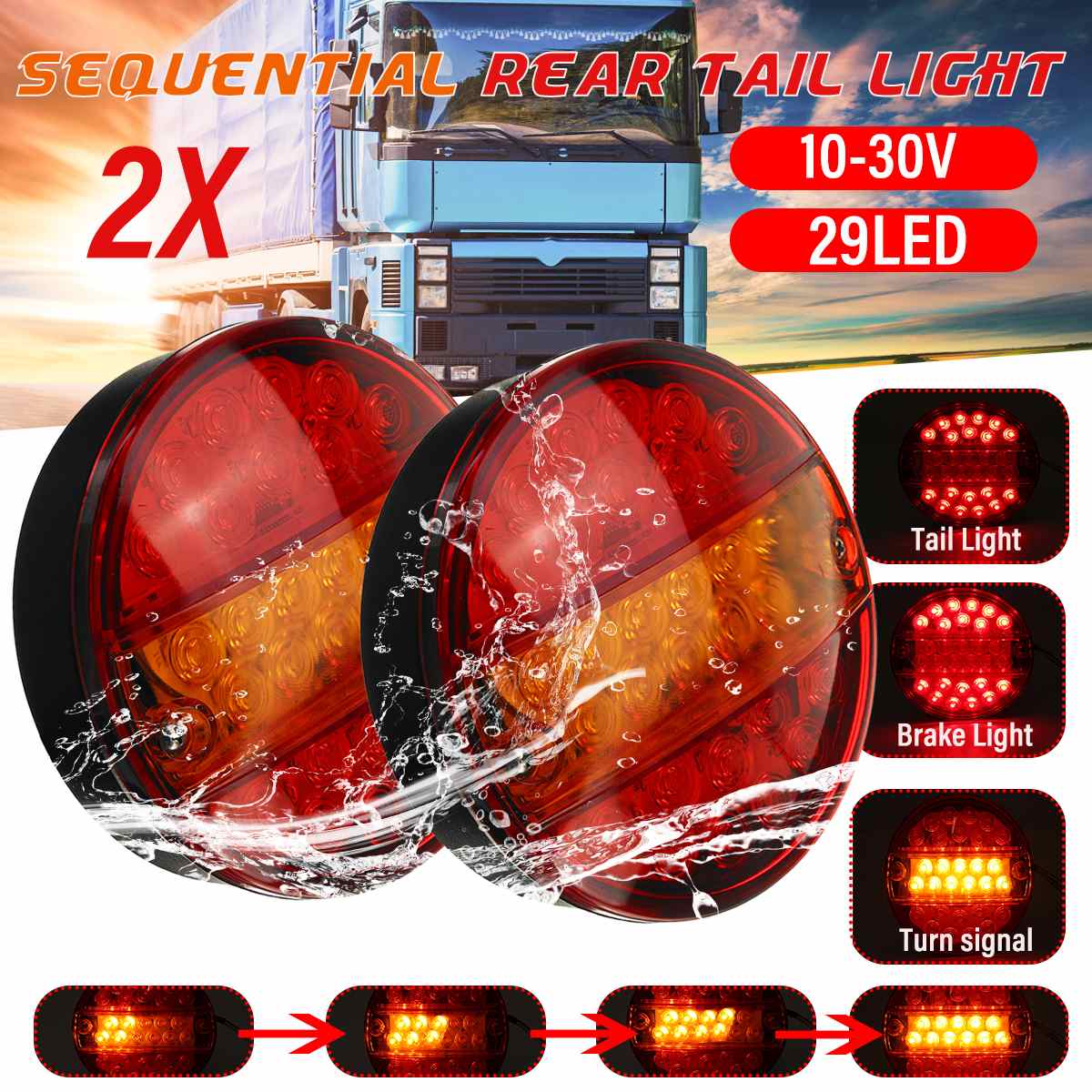 2Pcs 12V 24V Led Car Truck Tail Light Taillight Rear Brake Light Signal Lamp Indicator 4 Function for Trailer Lorry Bus
