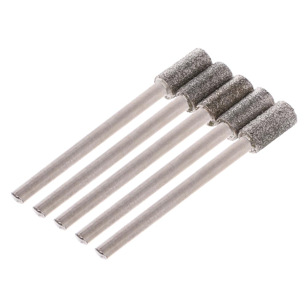 5PCS Diamond Coated Cylindrical Burr 4mm Chainsaw Sharpener Stone File Chain Saw Sharpening Carving Grinding Tools