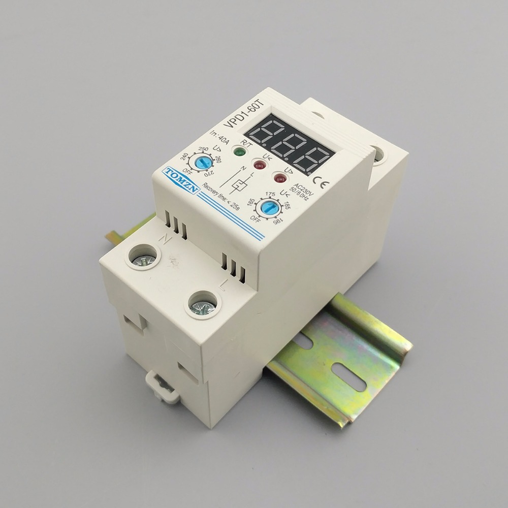 40A 220V adjustable automatic reconnect over voltage and under voltage protection device relay with Voltmeter voltage monitor