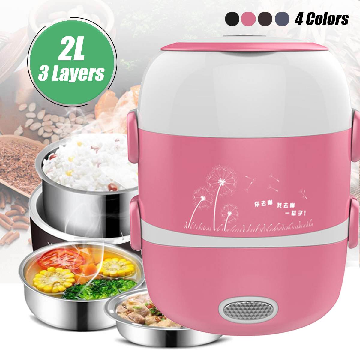 Mini Portable Electric Rice Cooker Stainless Steel3 Layers Steamer Portable Meal Thermal Heating Lunch Box Food Container Warmer