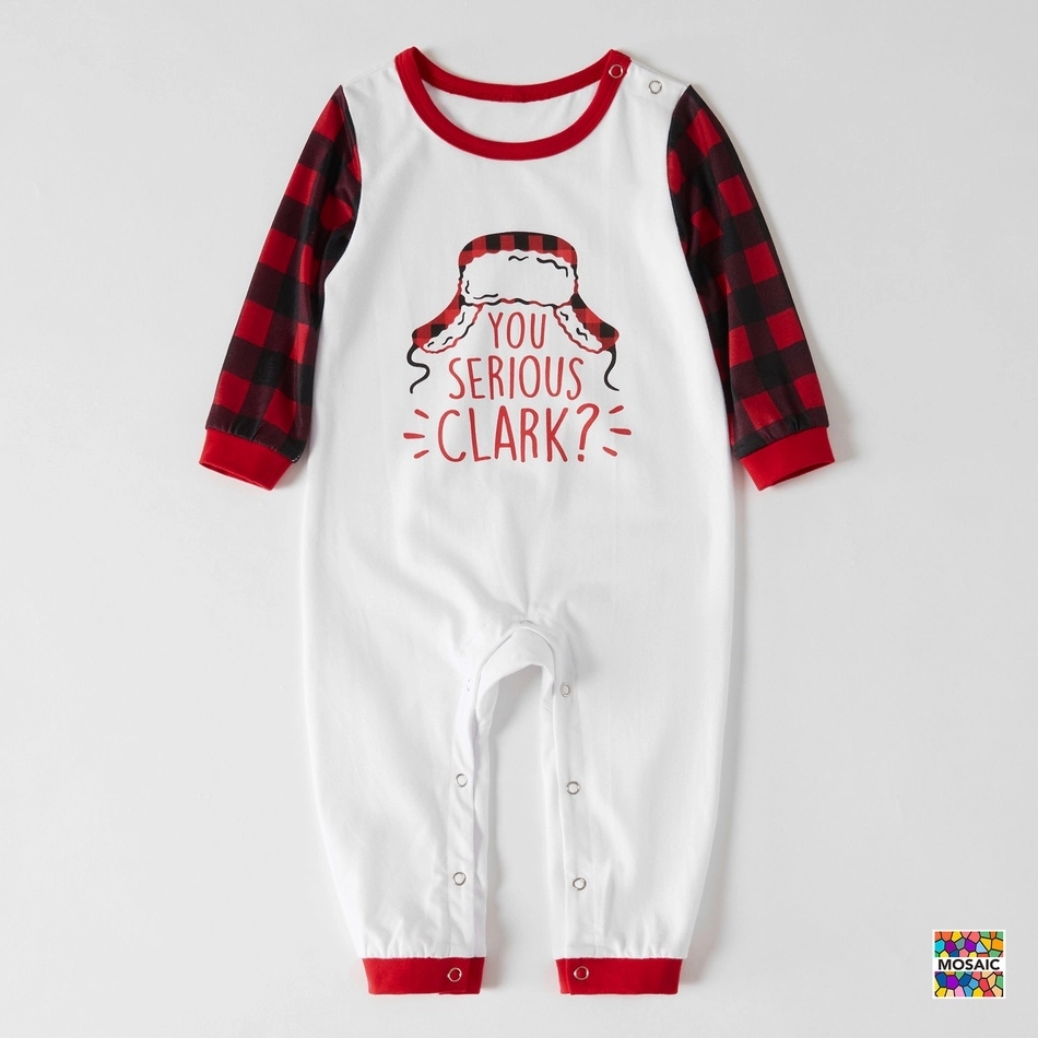 PatPat Mosaic Christmas Family Matching YOU SERIOUS CLARK Plaid Pajamas for Dad - Mom - Kids- Baby (Flame Resistant) Family Look