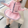 Humor Bear Girls Clothes Suit Autumn Winter New Doll Collar Girls Sweater+Pleated Skirt Sets Baby Kids Children Clothes For Girl