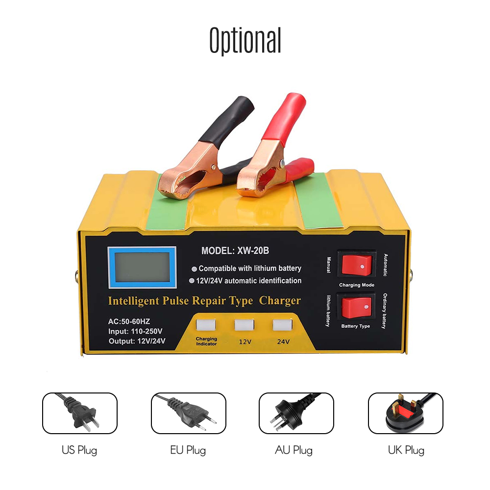 Professional Digital Display Battery Charger 12V/24V Intelligent Pulse Repair Type Charger with for Car Cell Motorcycle Battery