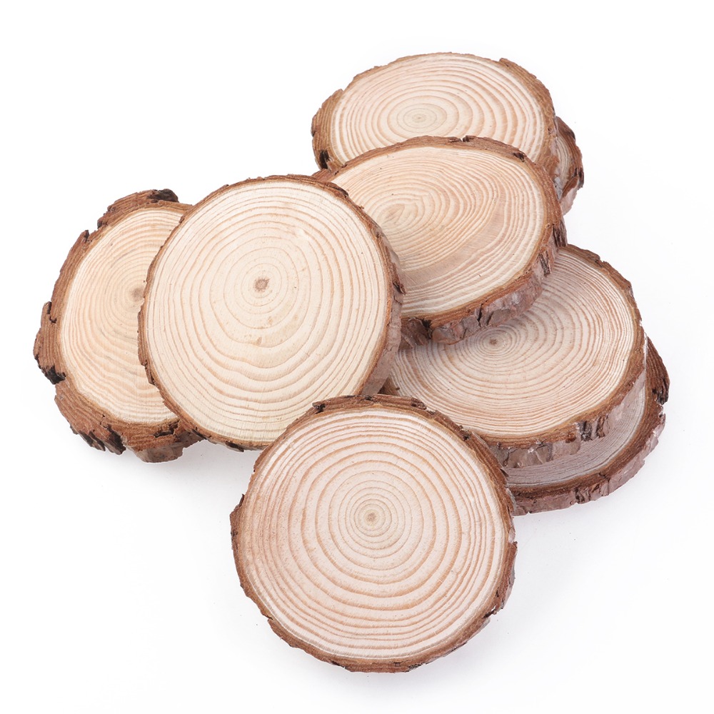 10pcs7-9cm Fuhaieec Unfinished Natural Wood Circles with Tree Bark Log Discs for DIY Craft Christmas Rustic Wedding Decor