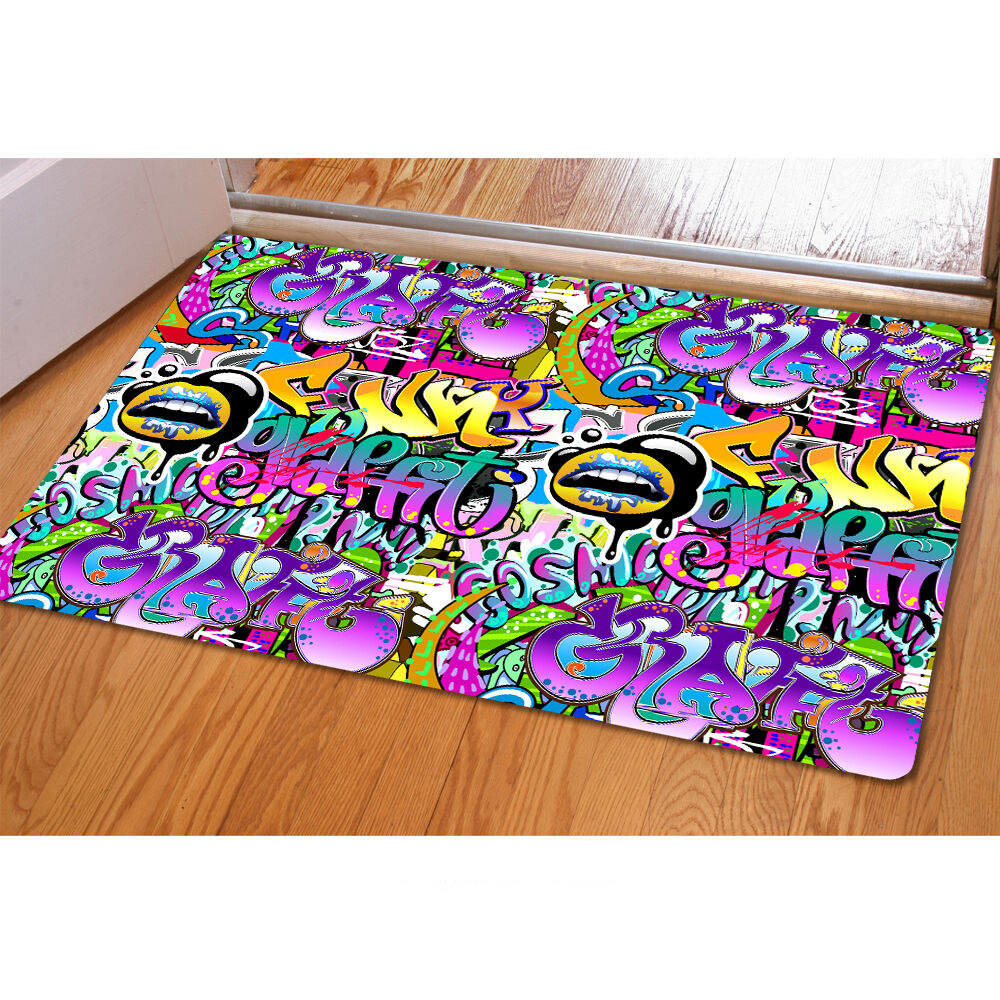 Sholisa Anti Slip Bathroom Carpet Rug Floor Bath Mat 3D Printed Graffiti Water Absorption Living Room Toilet Door