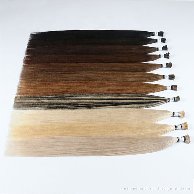 Wholesale i-tip hair extensions vendors double drawn i tip hair remy cuticle aligned virgin keratin itip human hair extensions