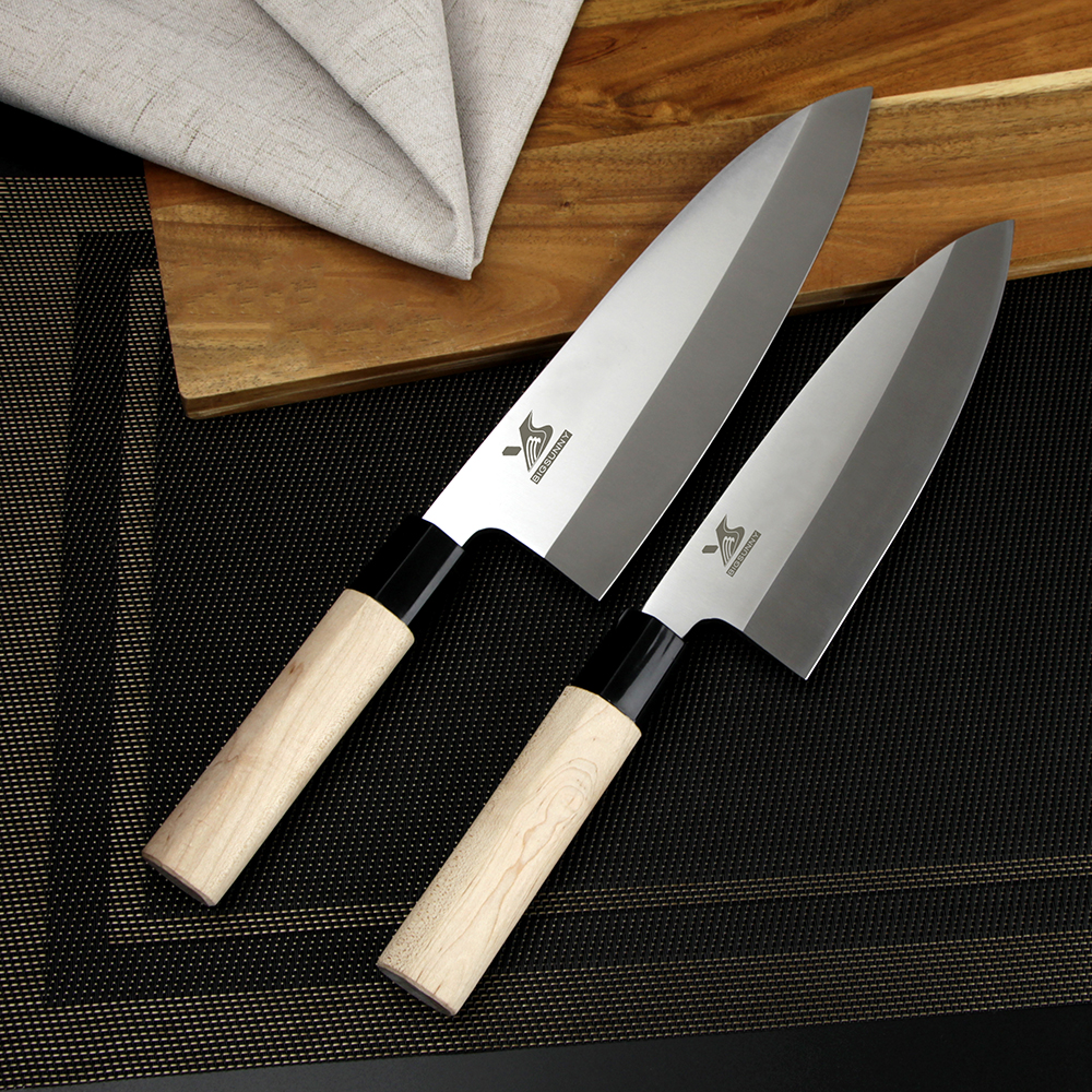 BIGSUNNY Set of 2 Pcs Sashimi Knife Set German Steel Sushi and Deba Knife Japanese Knife Set Wood Handle
