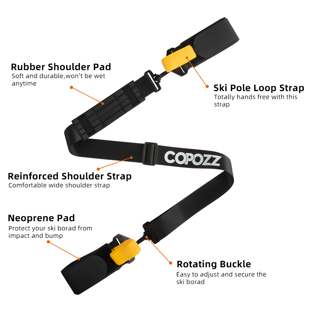 1pc Adjustable Skiing Pole Shoulder Hand Carrier Anti-slip with Ski Pole Hook Loop Protecting Neoprene Pad Ski Handle Strap Bags