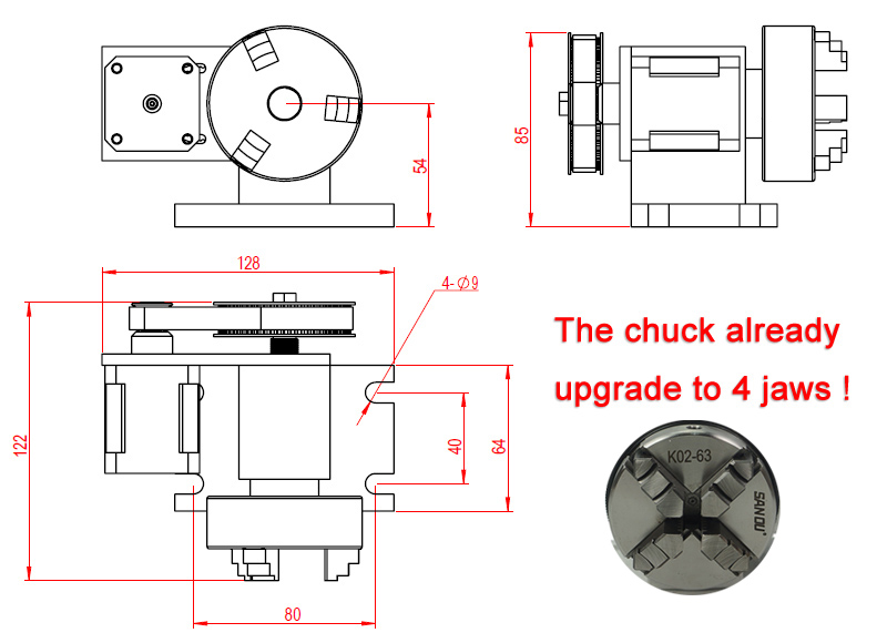 CNC Rotary Axis Kit Chuck 65mm Activity Tailstock 4th Axis 54mm Centre Thimble Tailstock CNC Milling Machine Part Tools