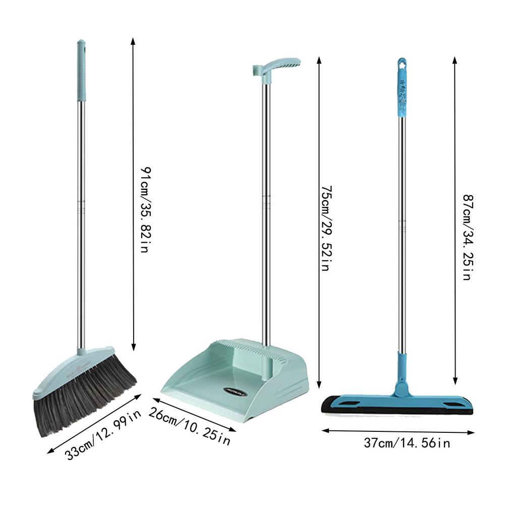 2/3 Pcs Broom Dustpan Set With Wiper Detachable Sweeping Set Lengthened Teeth Filter Hair 180 Degree Rotating Wiper For Home