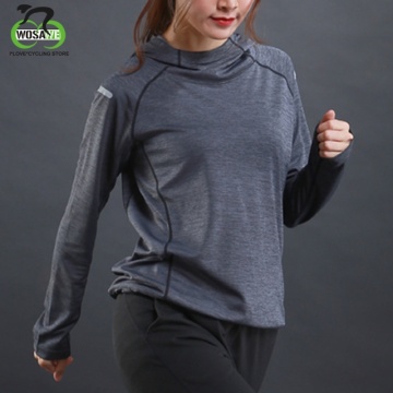 WOSAWE Running T Shirt with hooded for Women Sports Dry Quick Fitness Gym Shirt Ladies Long Sleeve T-shirt Jogging Jogger Tops