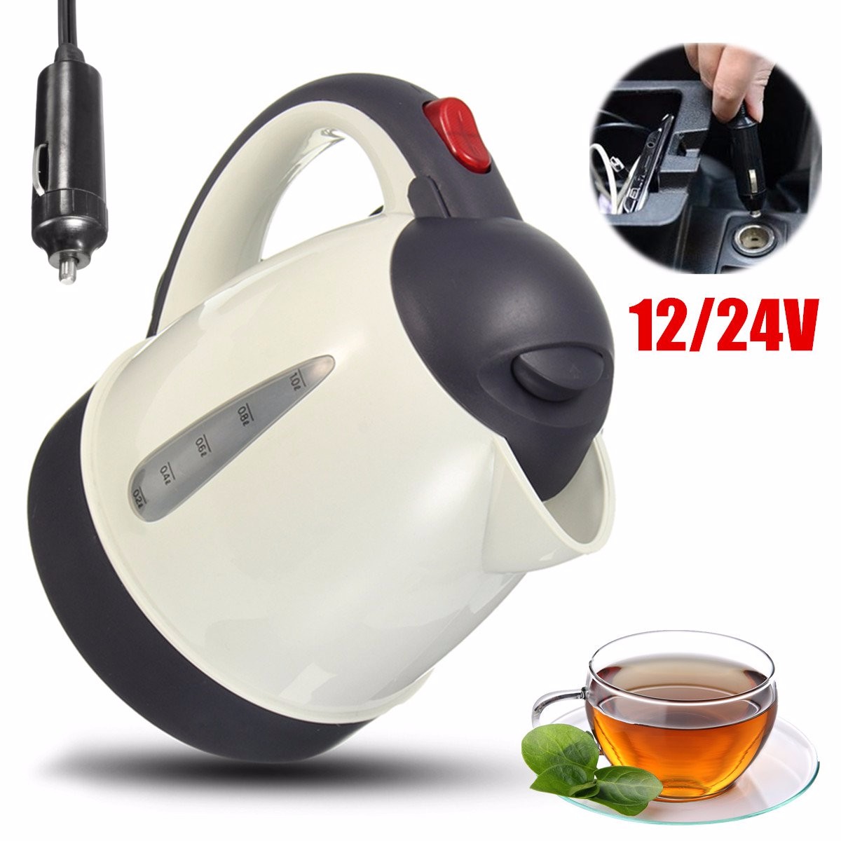 1000ml 304 Stainless Steel Car kettle Portable Auto Car Water Heater Warmer Travel Mains Kettle 12V/24V for Coffee Hot Tea