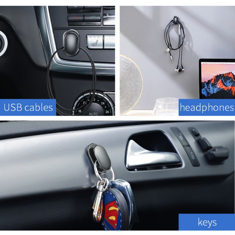 4Pcs Car Hooks Organizer Storage for USB Cable Headphone Key Storage Self Adhesive Wall Hook Hanger Auto Fastener Clip