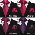 20 Styles New Red Party Wedding Silk Ties for Men Pocket Square Necktie Luxury Wine Red woven Handkerchief Cufflinks Men Tie Set