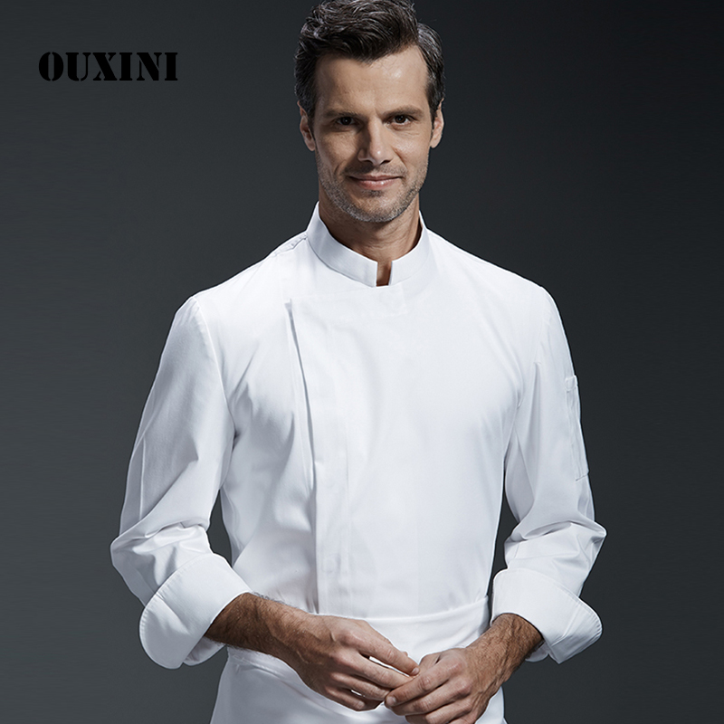 uniform hotel professional head chef uniform restaurant kitchen grey chef jacket Food service long sleeve cook clothes