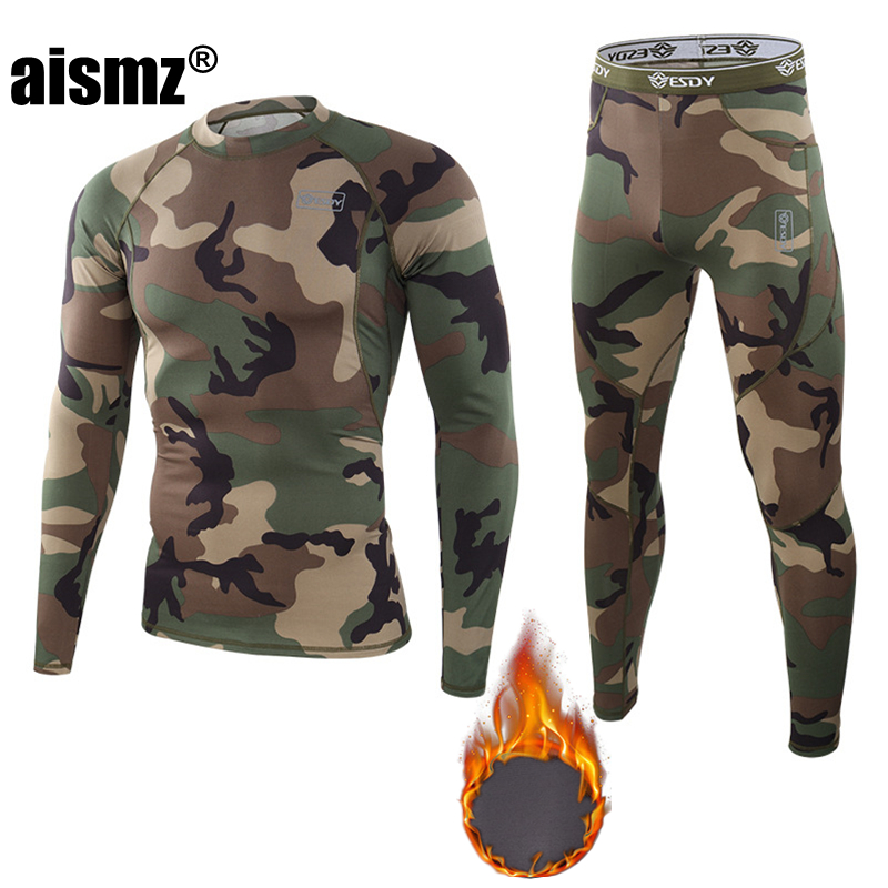Aismz Winter Thermal Underwear Men Warm Fitness Fleece Legging Tight Undershirts Compression Quick Drying Thermo Long Johns Sets