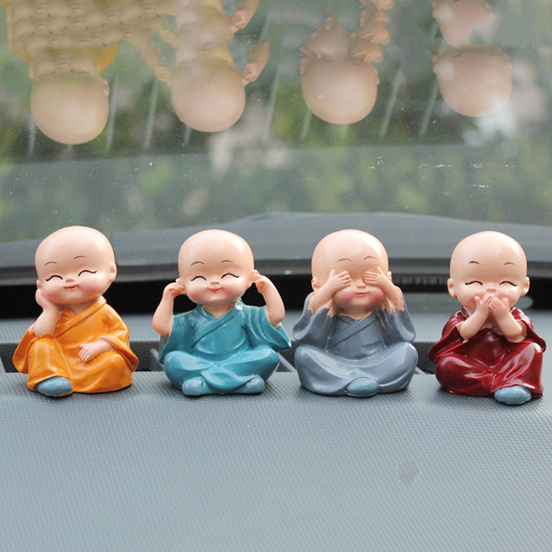 4Pcs/Set Lovely Car Interior Accessories Doll creative Maitreya resin gifts little monks Buddha Kung Fu Small Ornaments