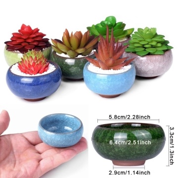 Cute Ice-Crack Glaze Flower Ceramic Succulent Flower Plant Mini Pot Succulent Planter Flowerpot Home Office Desktop Decoration