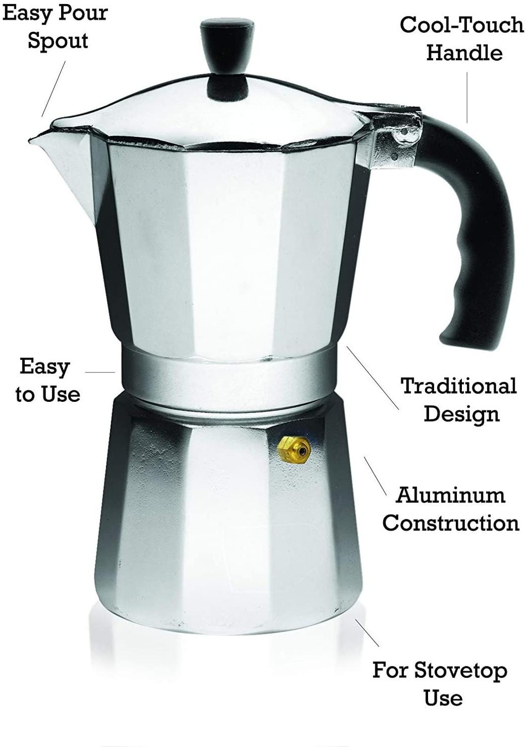 Coffee Maker Aluminum Mocha Espresso Percolator Pot Coffee Maker Moka Pot 1cup/2cup/3cup/6cup/9cup Stovetop Coffee Maker